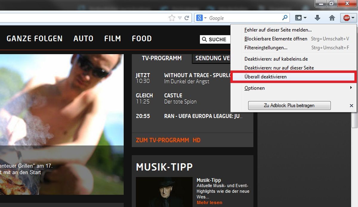 Firefox: AdBlocker deaktivieren