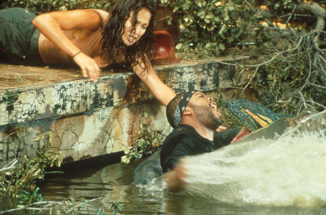 Terri (Jennifer Lopez, r.) versucht verzweifelt, Danny (Ice Cube, l.) aus dem tödlichen Griff der Würgeschlange zu befreien ... - Bildquelle: Columbia TriStar