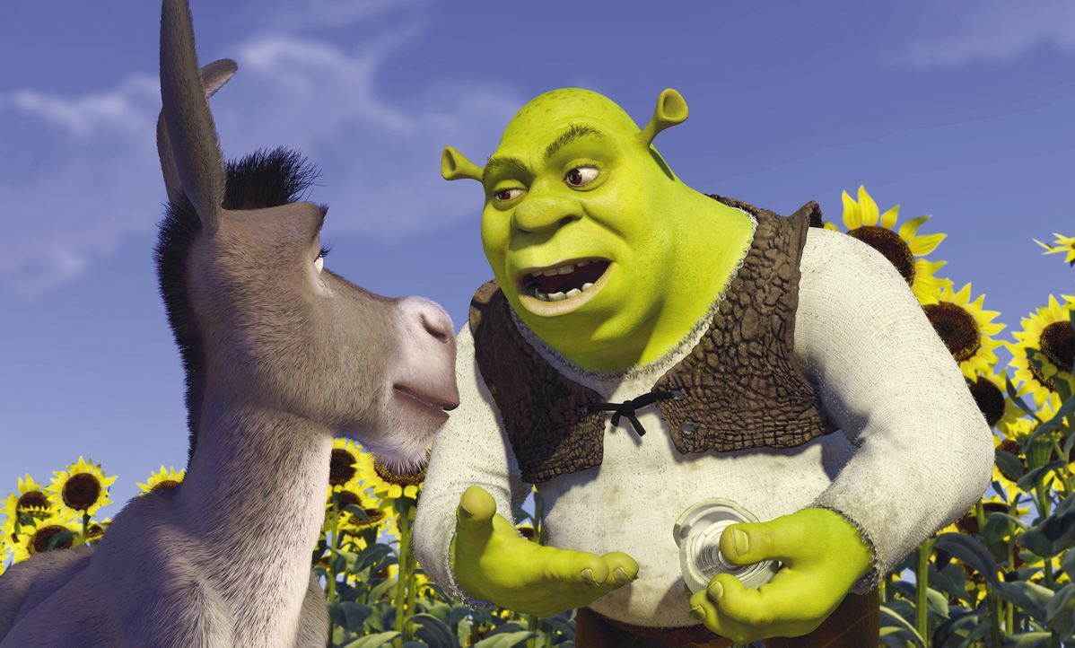 Als sich Oger Shrek (r.) mit einer Zwiebel vergleicht, versteht der Esel (l.) nur noch Bahnhof ... - Bildquelle: TM &   2001 DreamWorks L.L.C.