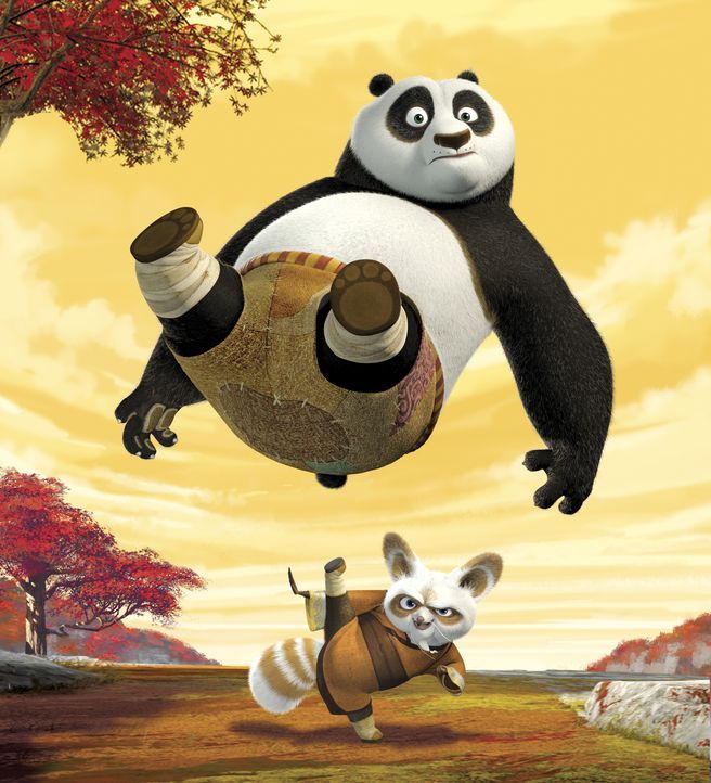 Meister Shifu (unten) sucht nach Mitteln und Wegen, um dem ungelenkigen Pandabären Po (oben) die Kunst des Kung Fu-Kampfes beizubringen ... - Bildquelle: Paramount Pictures