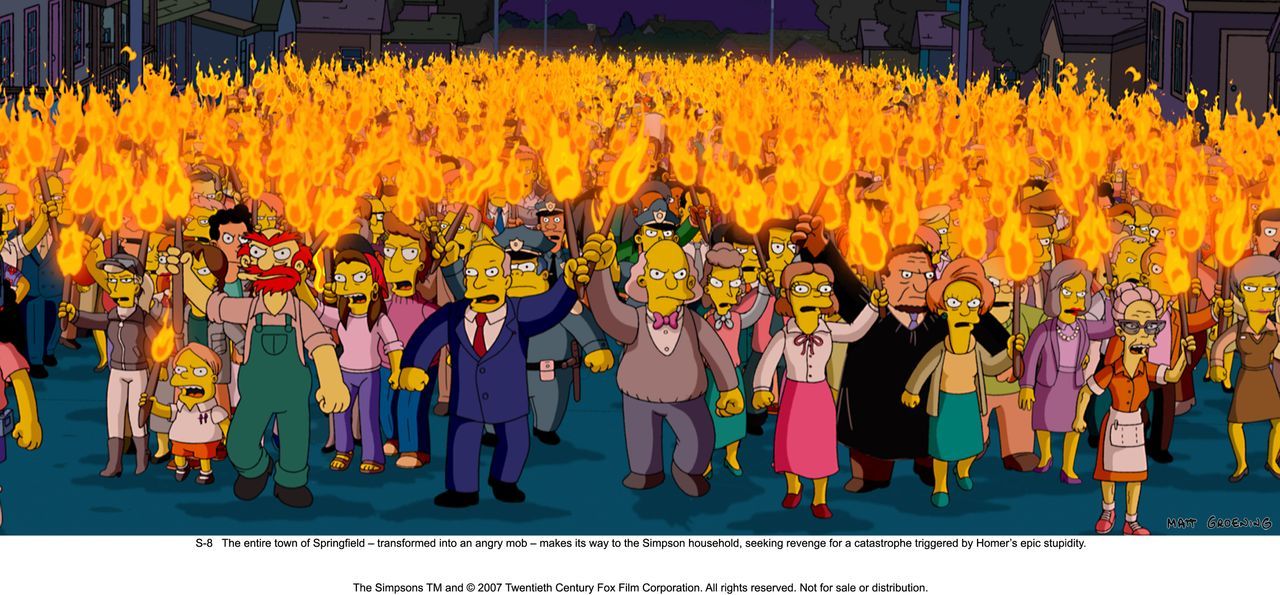 Die Bewohner von Springfield sind außer sich vor Wut und begeben sich zum Haus der Simpsons, um Homer für all seine Chaos auslösenden Taten zu bestr... - Bildquelle: 2007 Twentieth Century Fox Film Corporation