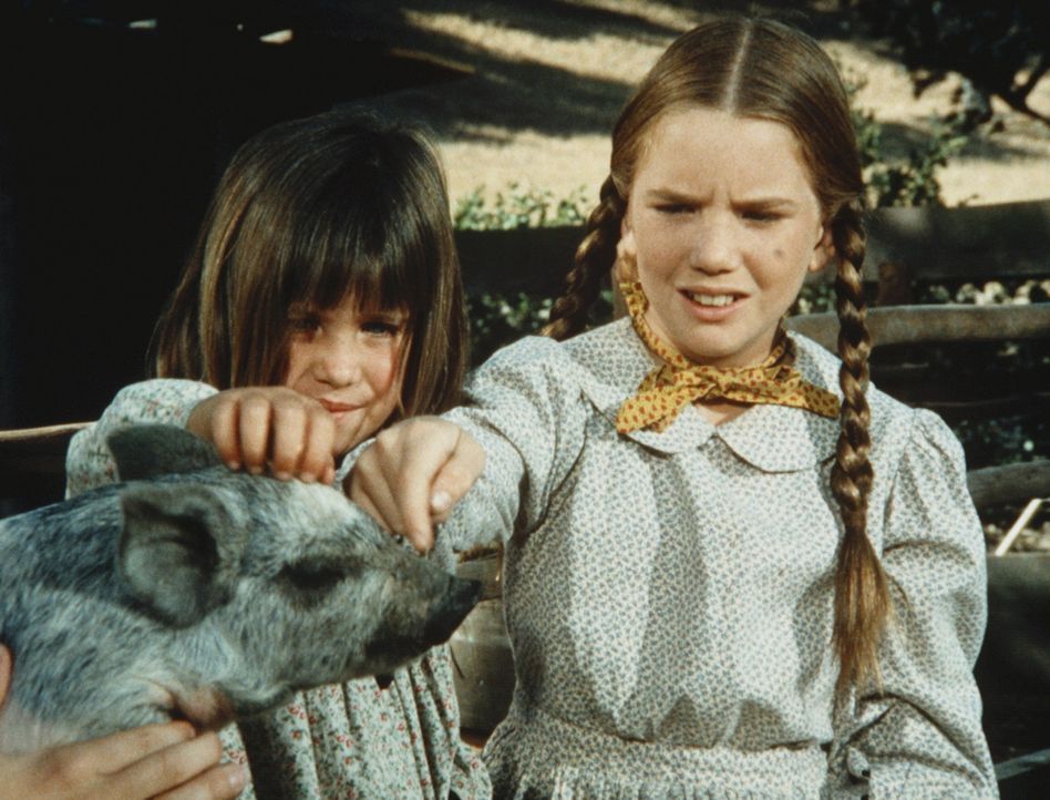 Carrie Ingalls (Lindsay Sidney Greenbush, l.) und ihre Schwester Laura (Melissa Gilbert, r.) bestaunen auf ihrem Ausflug ein Schwein. - Bildquelle: Worldvision