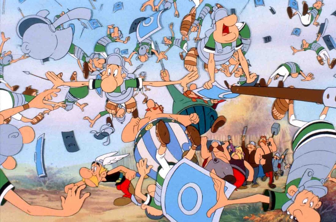 Die beiden Freunde Asterix und Obelix bei ihrer Lieblingsbeschäftigung: Römer verkloppen ... - Bildquelle: Jugendfilm-Verleih GmbH