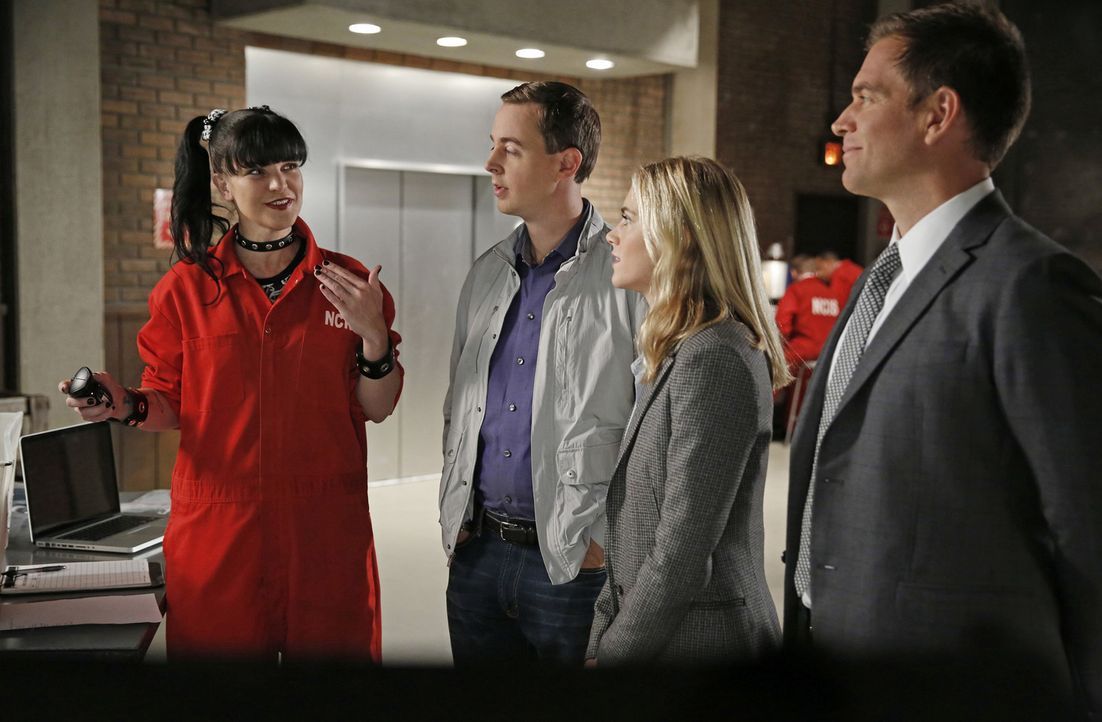 Ein neuer Fall wartet auf Abby (Pauley Perrette, l.), McGee (Sean Murray, 2.v.l.), Eleanor (Emily Wickersham, 2.v.r.) und Tony (Michael Weatherly, r... - Bildquelle: 2014 CBS Broadcasting, Inc. All Rights Reserved