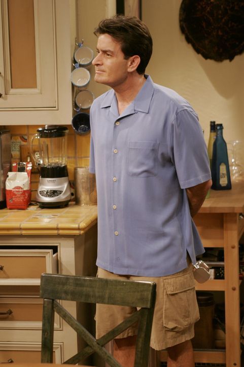 Charlie (Charlie Sheen) überlegt sich etwas, wie er Alan von seinem Schmerz ablenken kann ... - Bildquelle: Warner Brothers Entertainment Inc.