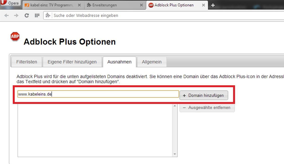 Opera: AdBlocker für bestimmte Seite deaktivieren 2