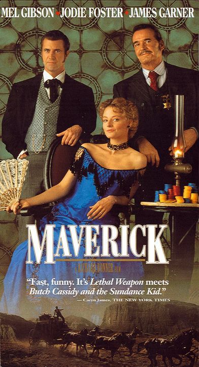 Maverick (Mel Gibson, l.) hört von einem Poker-Turnier, dessen Preisgeld sich auf eine stolze halbe Million Dollar beläuft, macht er sich sofort a... - Bildquelle: Warner Bros. Pictures